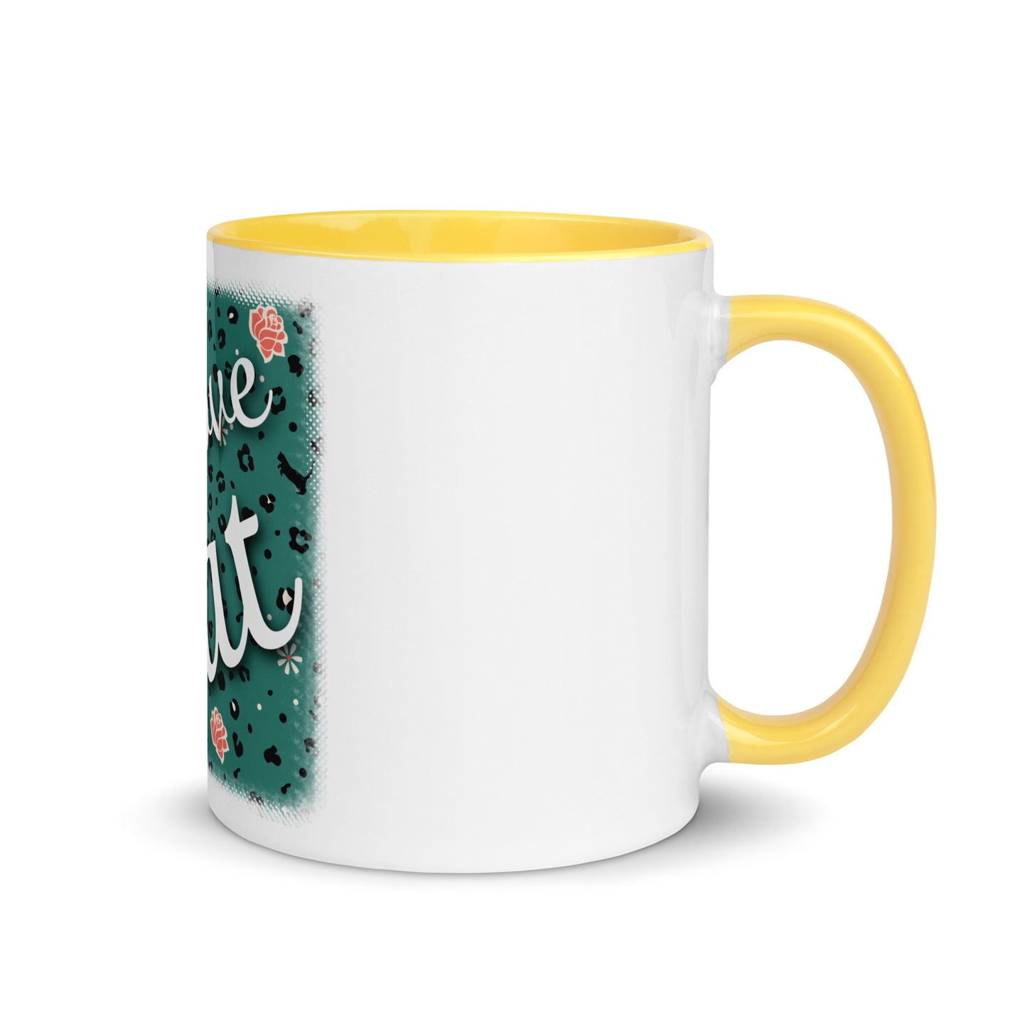 Mug with colored inside leopard design "Leo Love Cat"