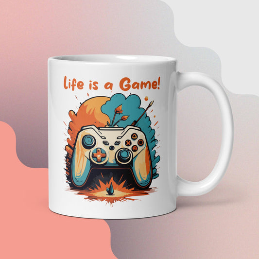 White glossy mug Life is a Game