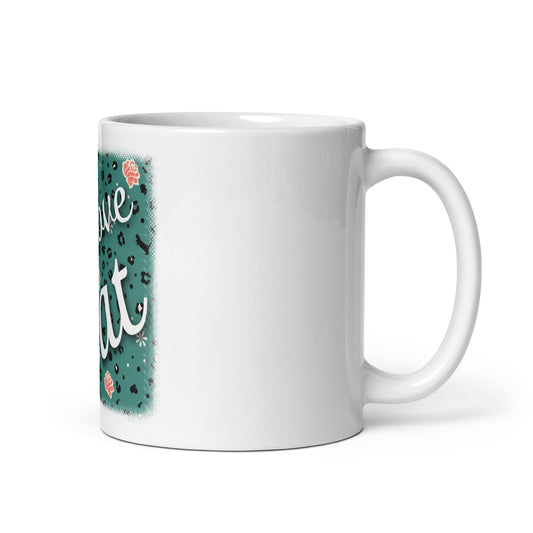 White glossy mug leopard design "Leo Love Cat"
