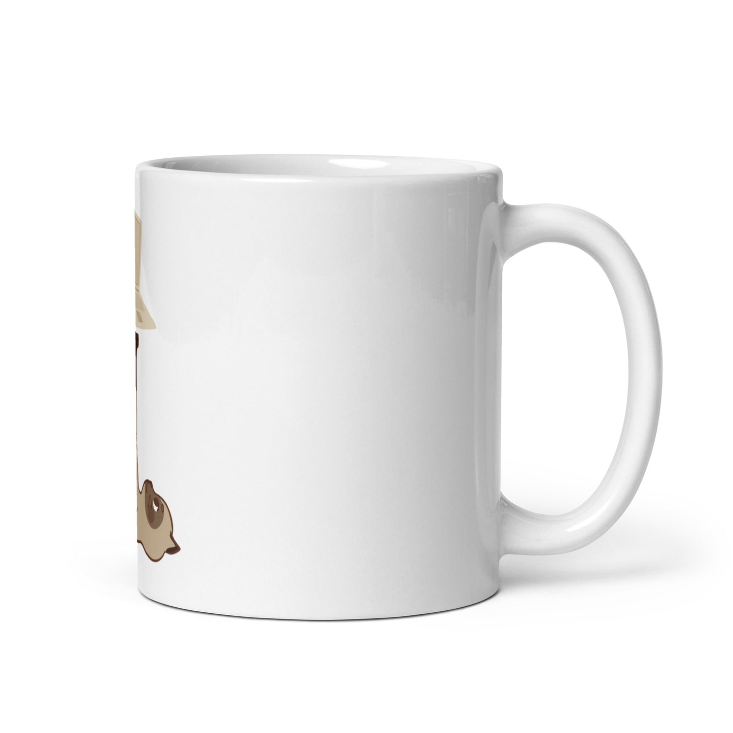 White glossy mug cat with laptop