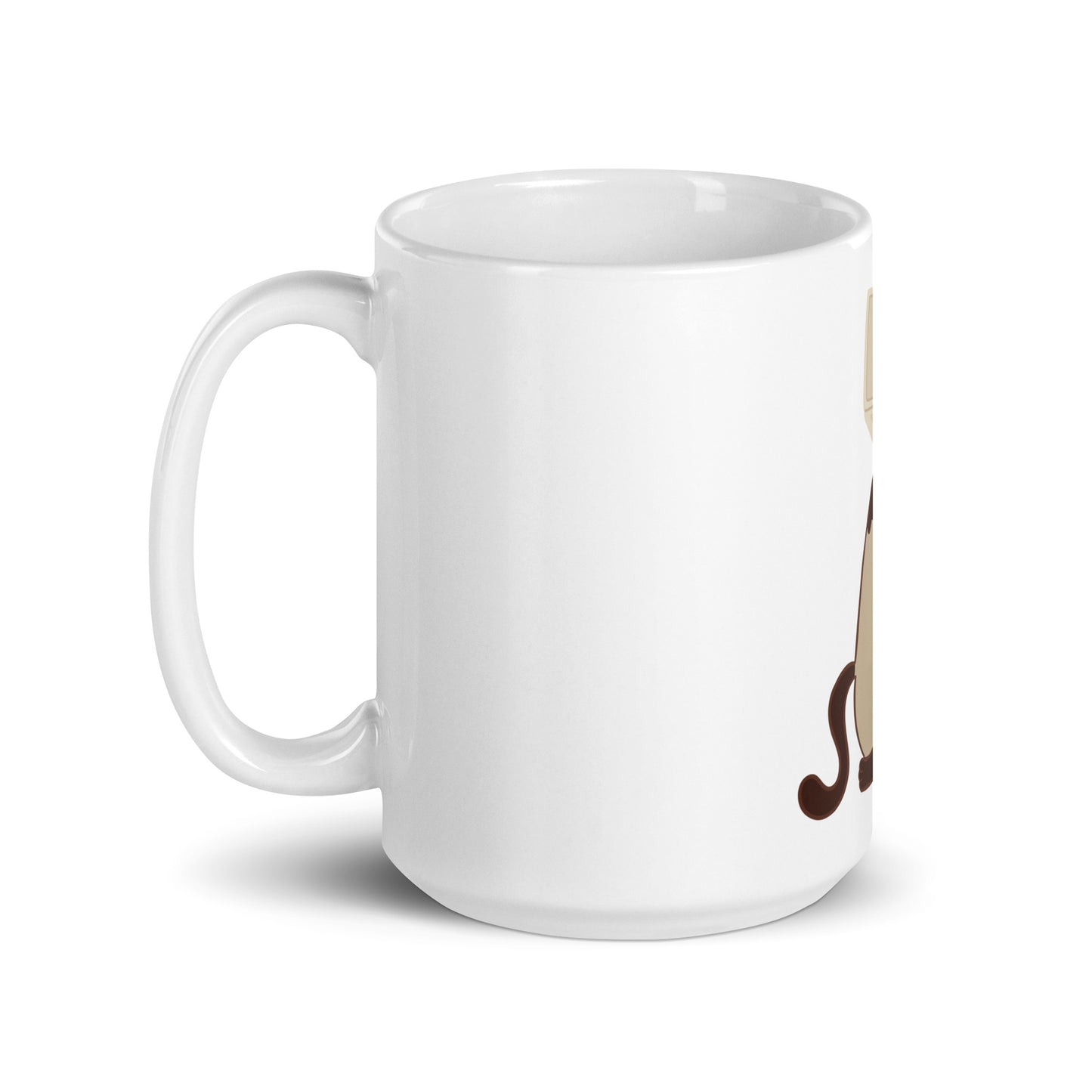 White glossy mug cat with laptop