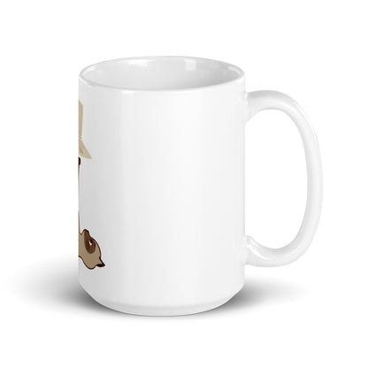 White glossy mug cat with laptop
