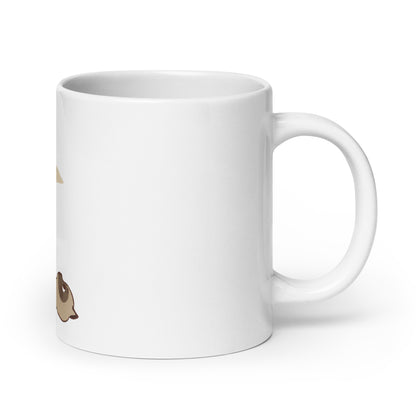 White glossy mug cat with laptop