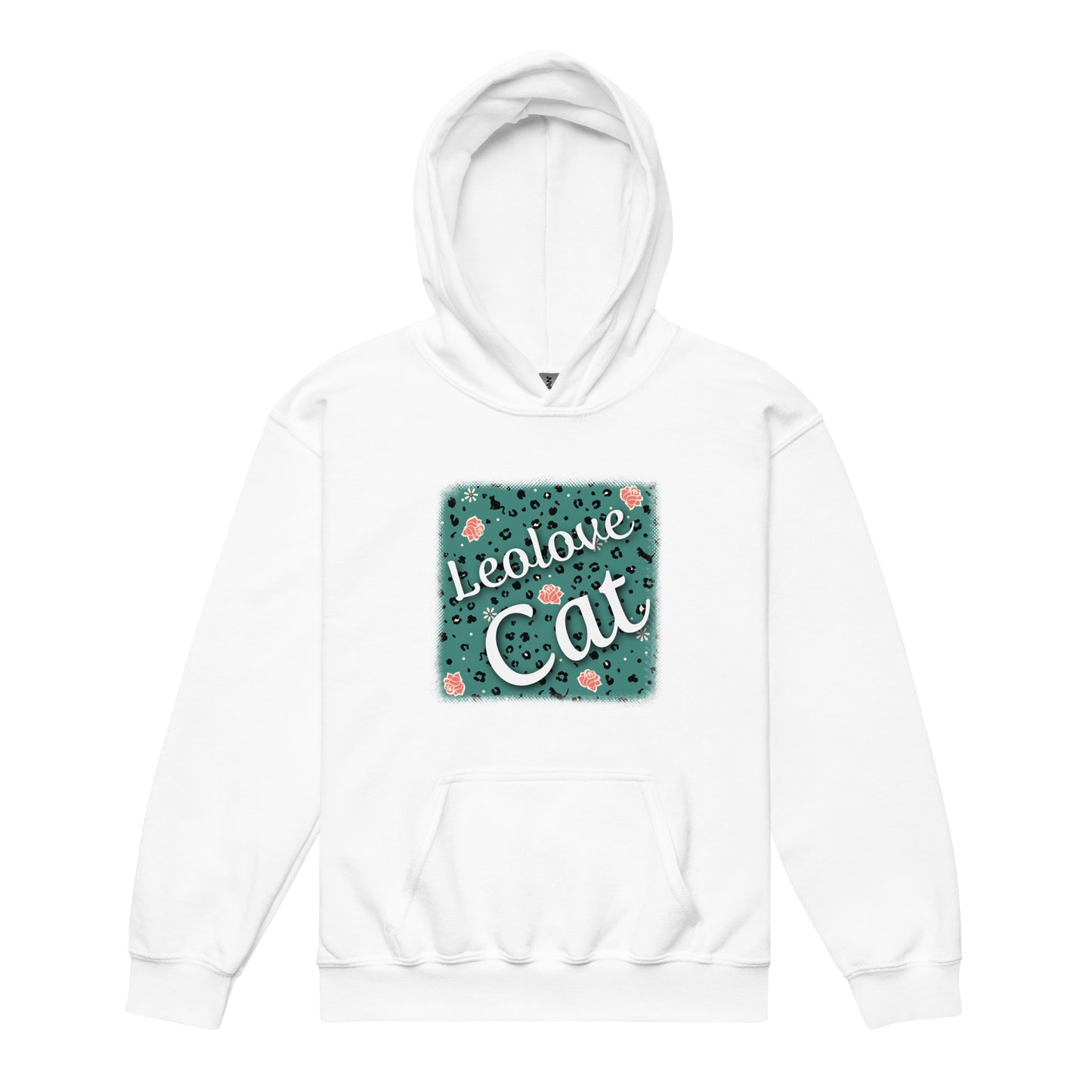 Heavy-Blend Hoodie for Girls Leopard Design "Leo Love Cat"