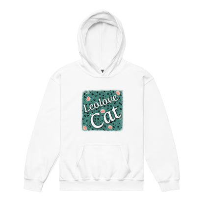 Heavy-Blend Hoodie for Girls Leopard Design "Leo Love Cat"