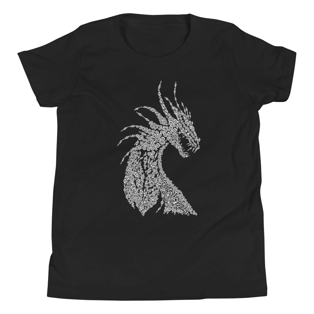 Short sleeve t-shirt for children dragon with nordic ornaments calligraphy