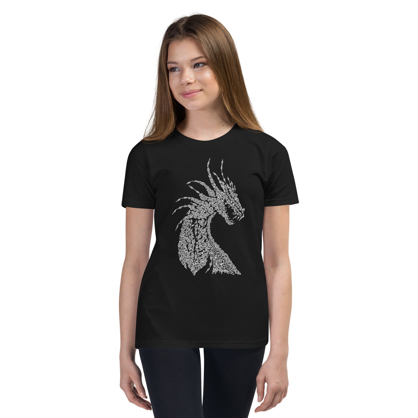 Short sleeve t-shirt for children dragon with nordic ornaments calligraphy