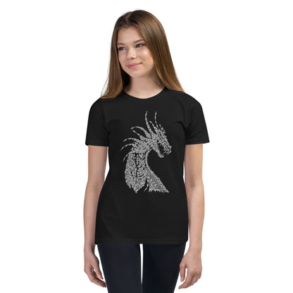 Short sleeve t-shirt for children dragon with nordic ornaments calligraphy