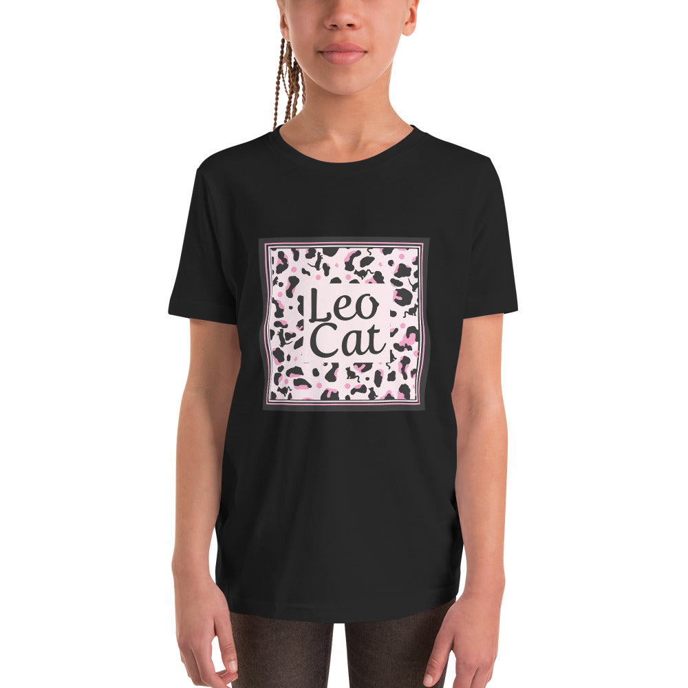 T-shirt fille manches courtes motif léopard "Leo Cat"