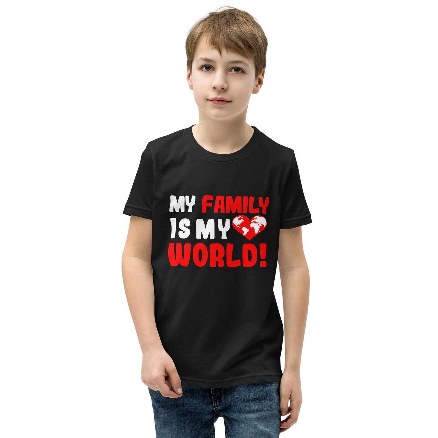 T-shirt manches courtes enfant "Ma famille est mon monde"