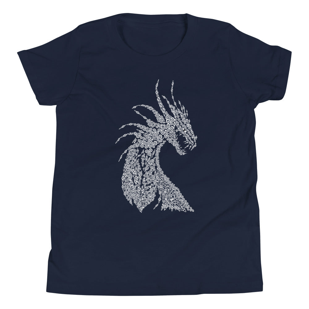 Short sleeve t-shirt for children dragon with nordic ornaments calligraphy